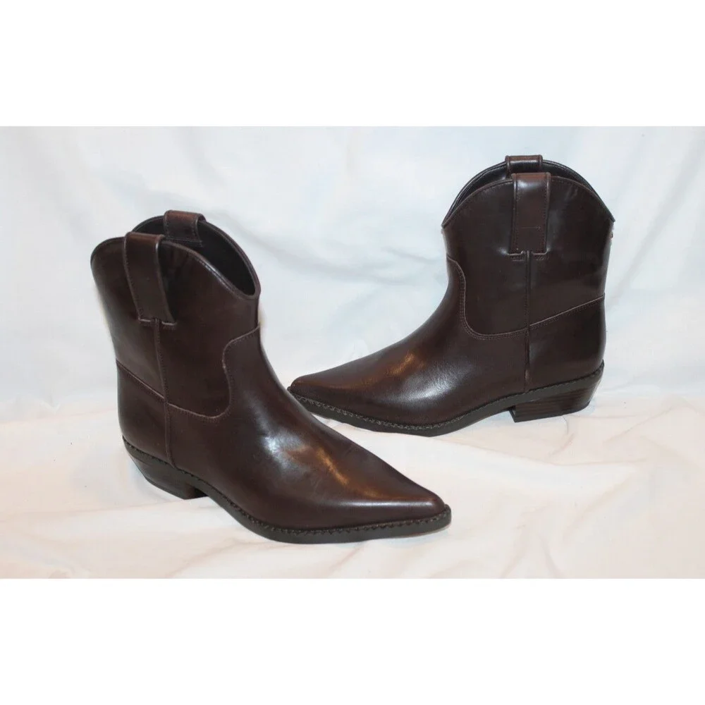 Michael Kors Noemie Women Pointed Toe Brown Leather Pull On Ankle Boots 8 $175